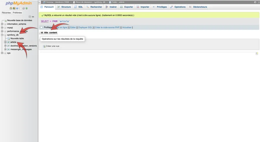 PhpMyAdmin structure
